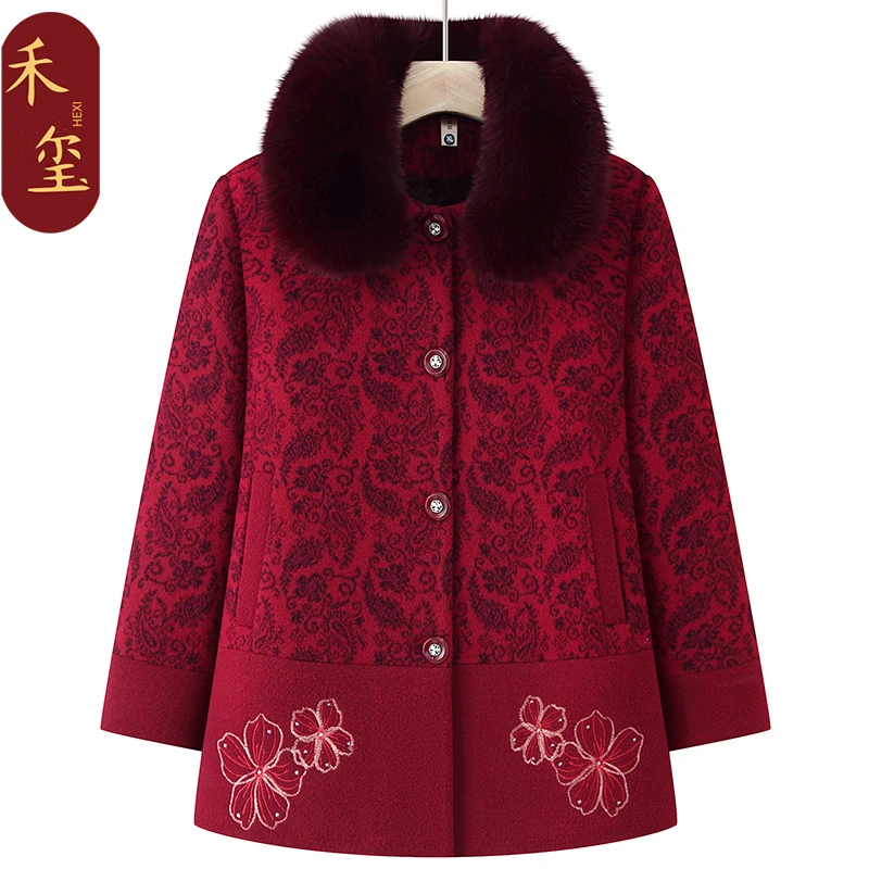 中老年人冬装外套女奶奶时尚大衣妈妈加绒厚衣服老太太保暖上衣女
