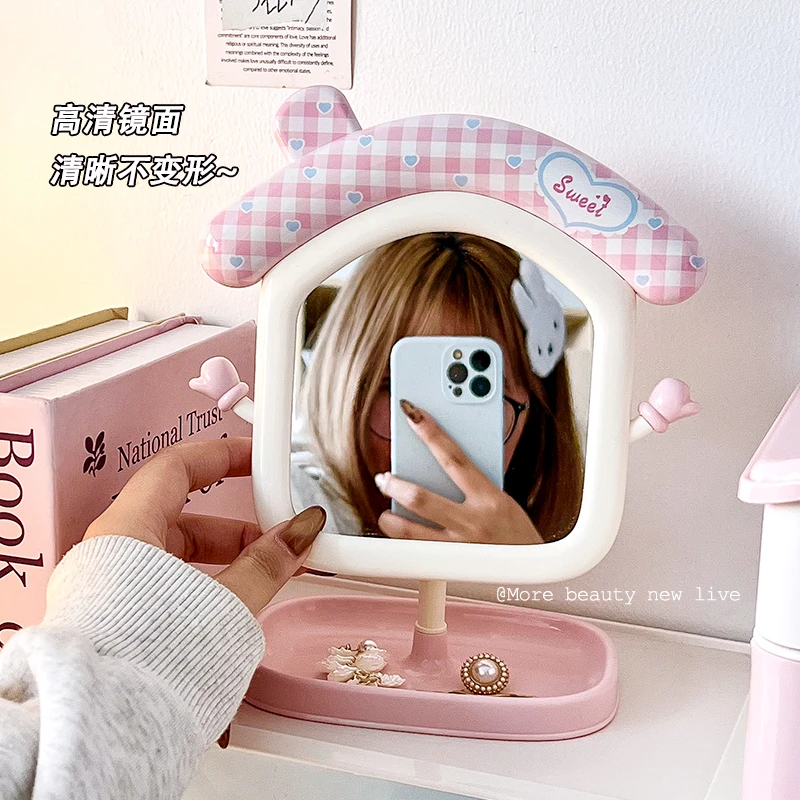 化妆镜ins风梳妆镜桌面宿舍立式镜子办公室工位高清梳妆台美妆镜