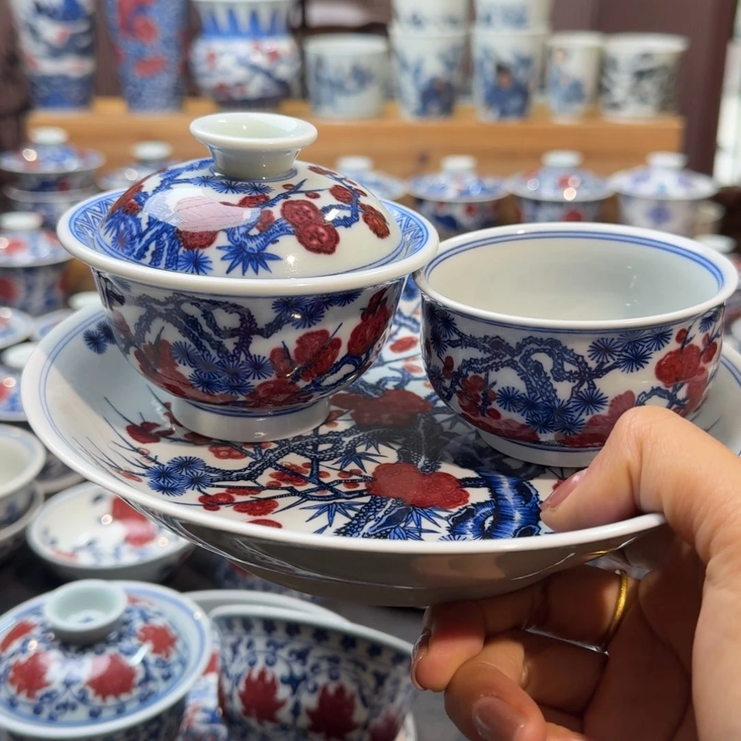 松竹梅三件套手绘原矿