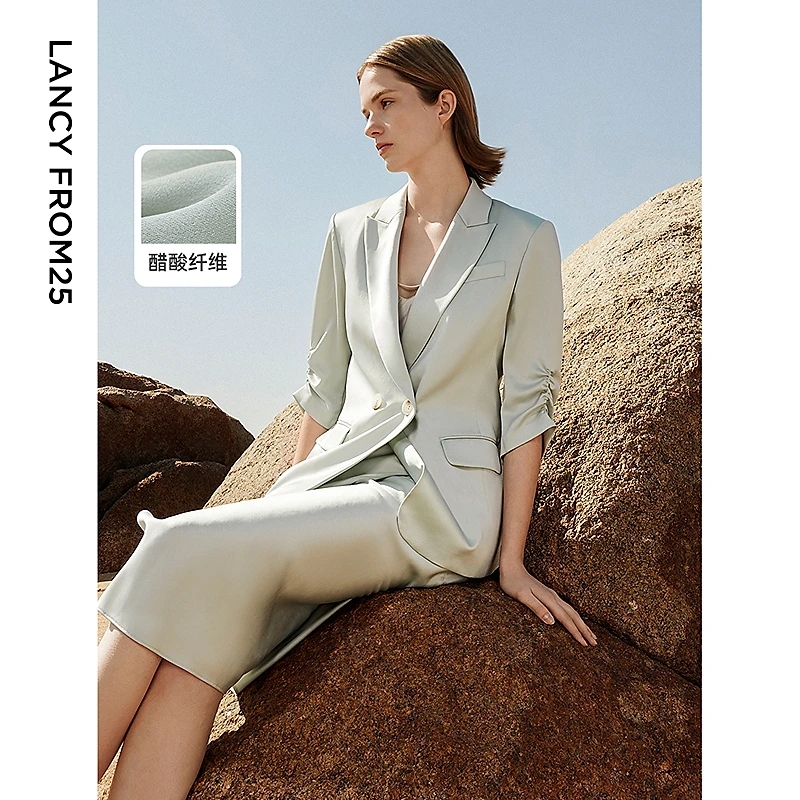 【朗姿Basic衣橱】法式醋酸西装外套夏新款职业气质西欧若风