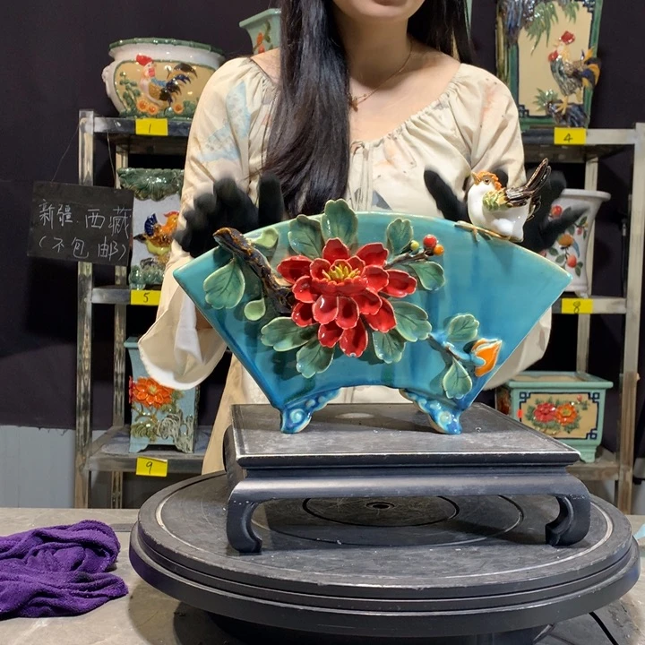 颖*虫石湾花盆，盆景盆