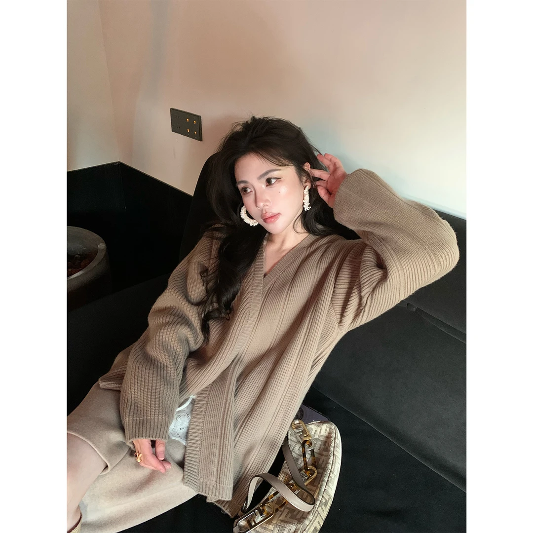 ASM ANNA全羊毛针织上衣烫印绣花贴片肌理感大开衫女A248BMY011