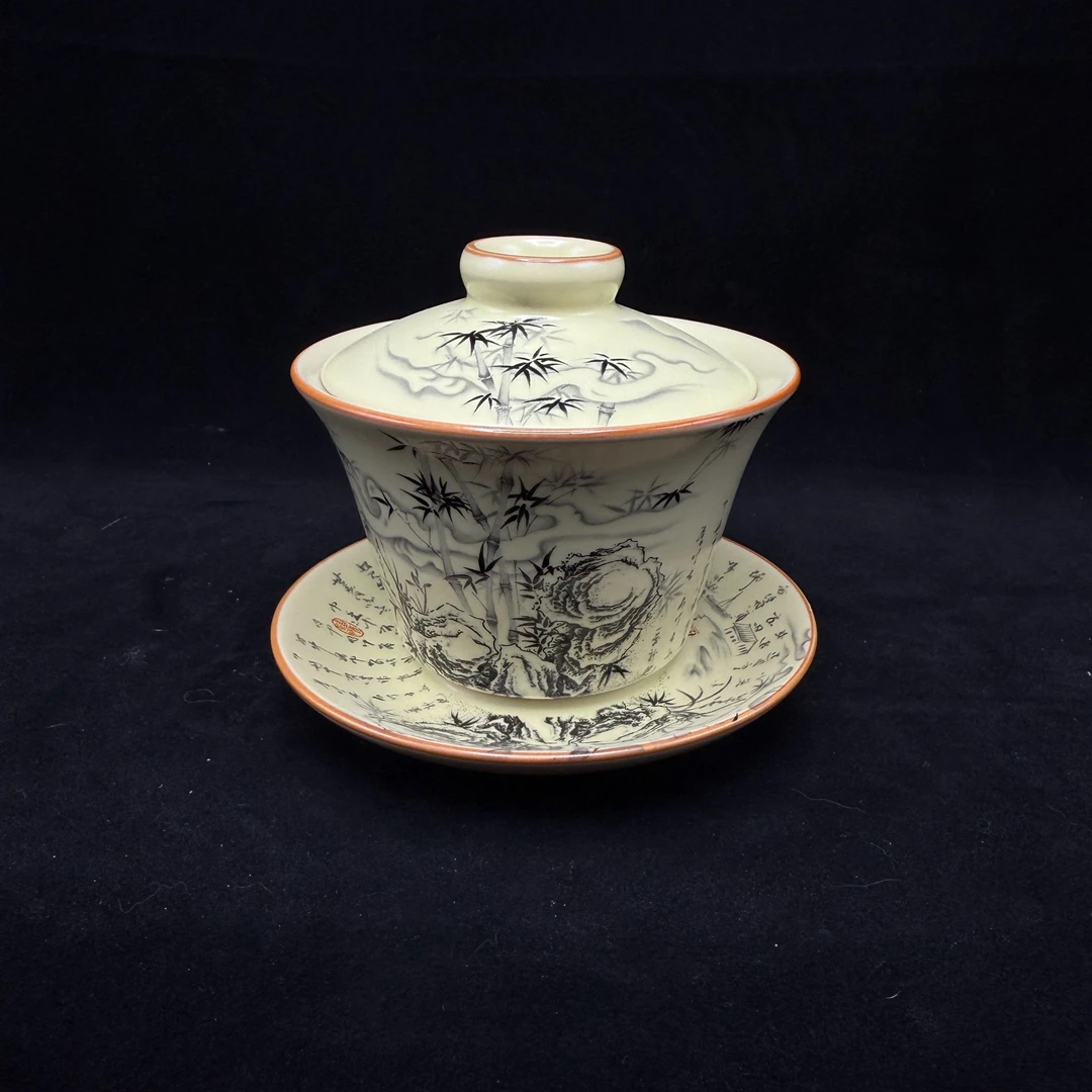 黄汝满绘水墨墨竹三才盖碗悬停盖碗0341