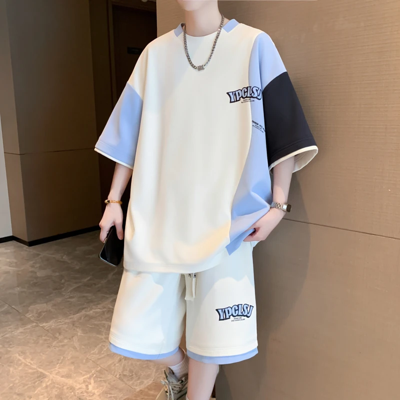 夏季男士休闲运动套装潮牌潮流短袖宽松透气男装一套搭配