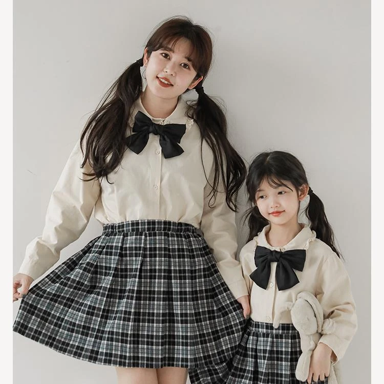 清 幼悠 CD0815 胖童衬衫长袖春秋款花边翻领大码秋季校园亲子装