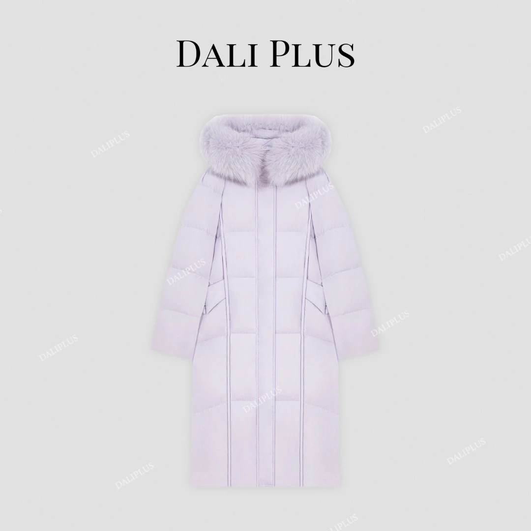 DALI PLUS可脱卸狐狸毛通勤连帽鸭绒服 高端长款羽绒服-D4YZ0014