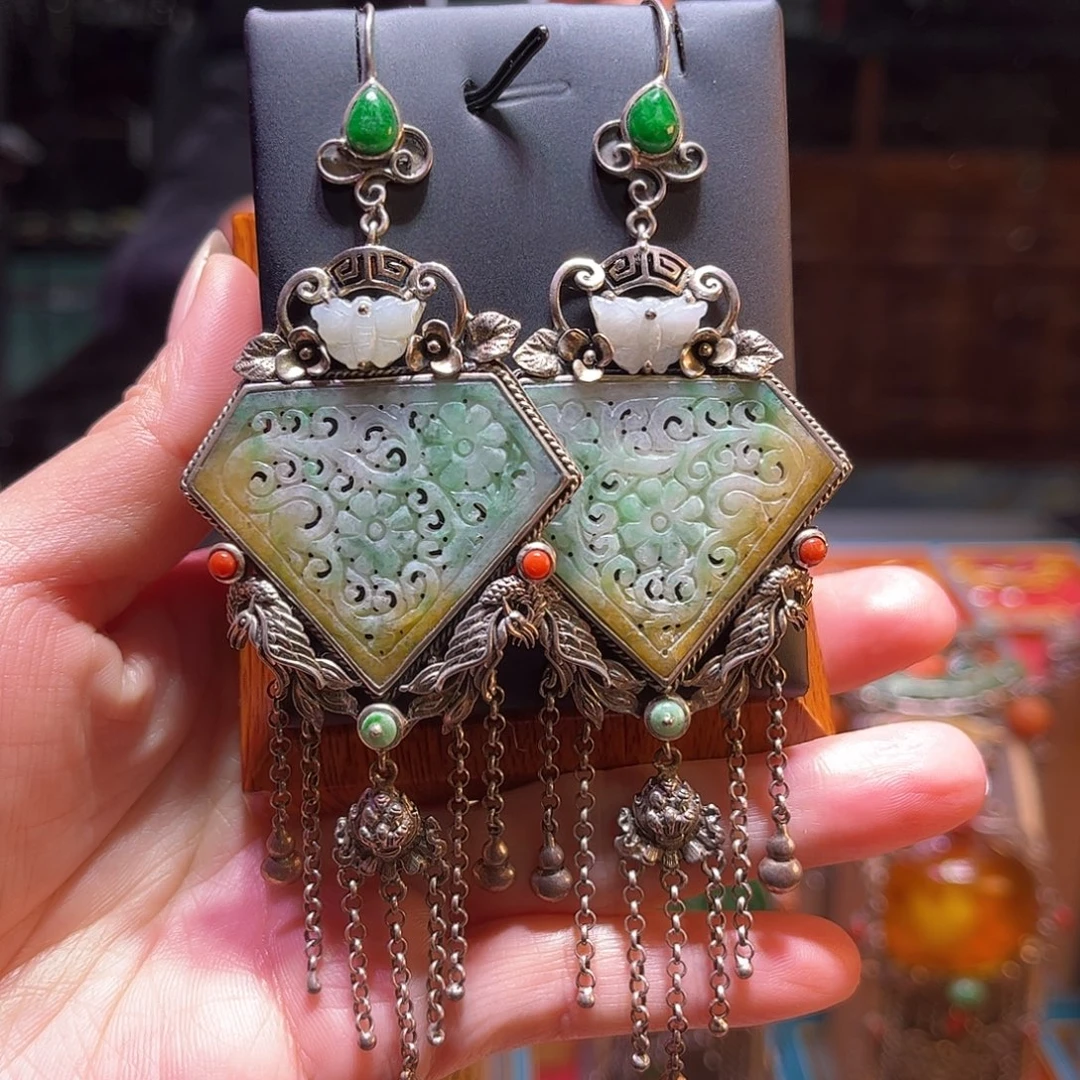 翡翠银S925镶嵌耳坠台湾工