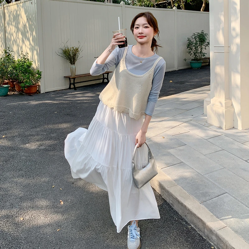 韩系减龄气质套装裙女春秋2025年新款温柔风针织背心半身裙两件套