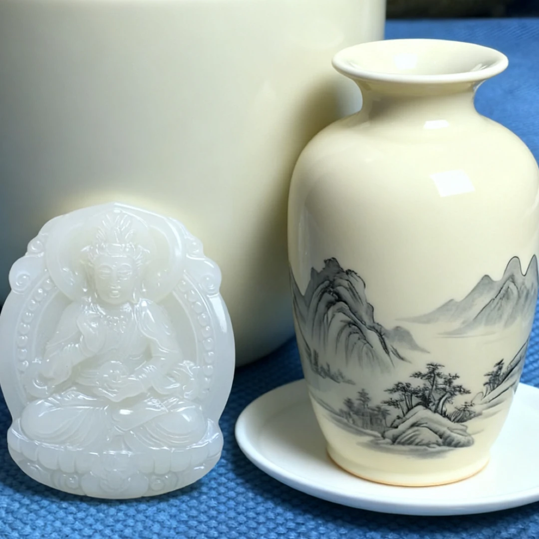 坐莲观音！精品时尚青白双面精雕！