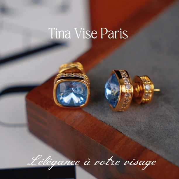 镀k金 A624《蓝波林光》法⭐️ Tina Vise 缇娜薇斯 耳钉