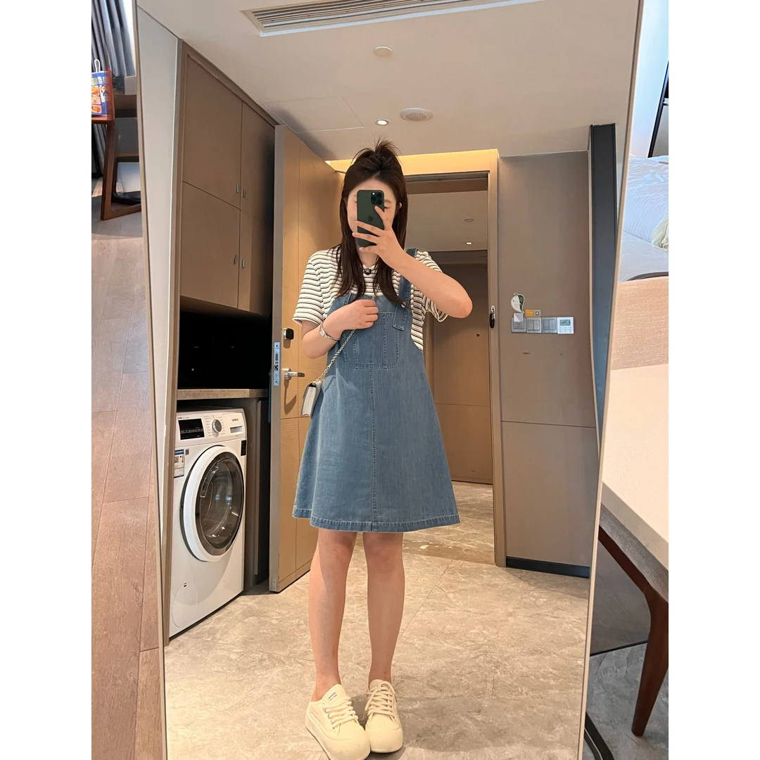 楠序源子大码女装夏季显瘦时尚假两件拼接牛仔裙子连衣裙YZ31503