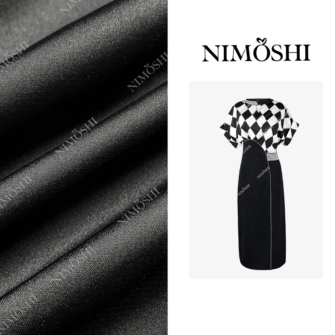 NIMOSHI莎莎经典黑白配色棋盘格设计高腰气质显瘦连衣裙Q1936