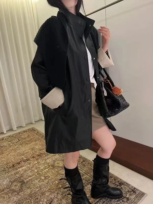 2567-3952 黑色韩版洋气中长款风衣外套