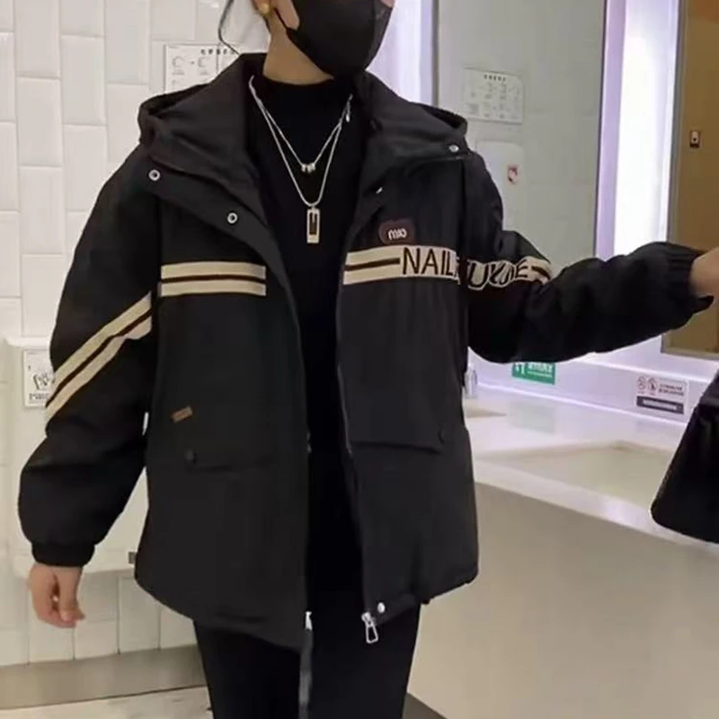 韩版加绒加厚冲锋衣外套棉服宽松休闲连帽保暖时尚百搭棉衣 237