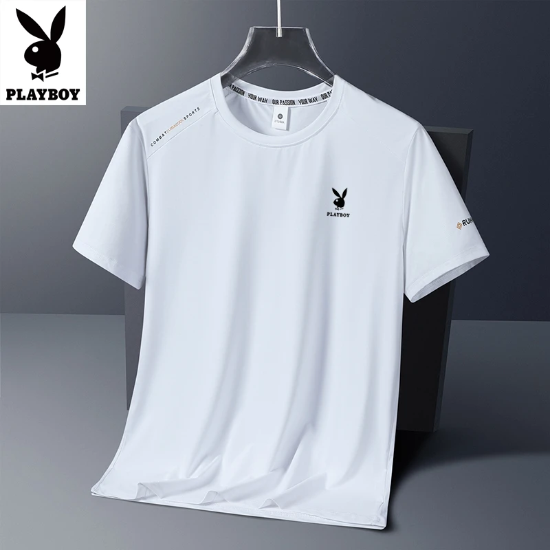 PLAYBOY/花花公子男士圆领T恤夏季透气宽松速干冰感运动休闲大码