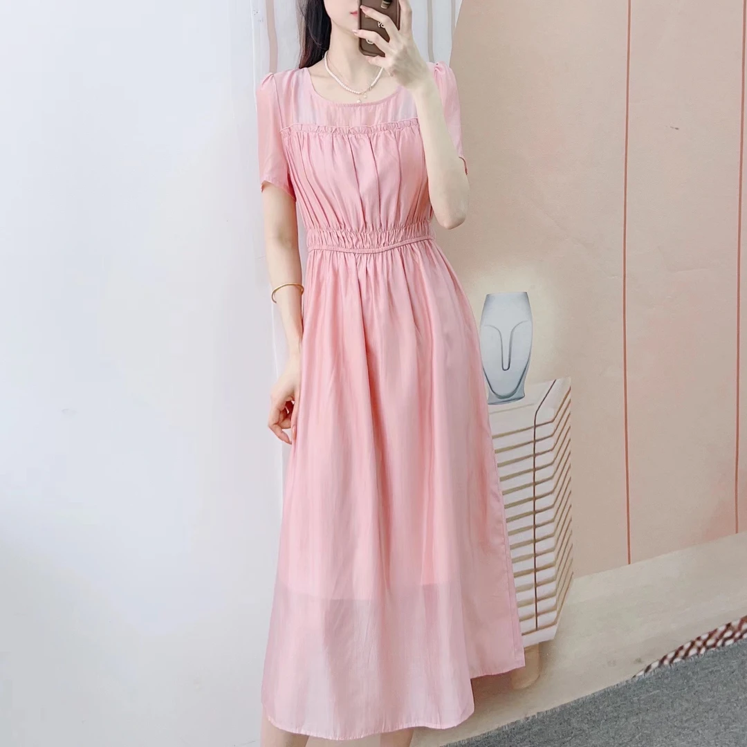 832清C2夏季品牌专柜新品汉派时尚淑女松紧收腰短袖中长连衣裙