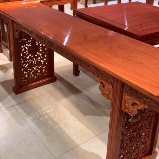 紫檀木类端景台浪**青198西番莲翘头案