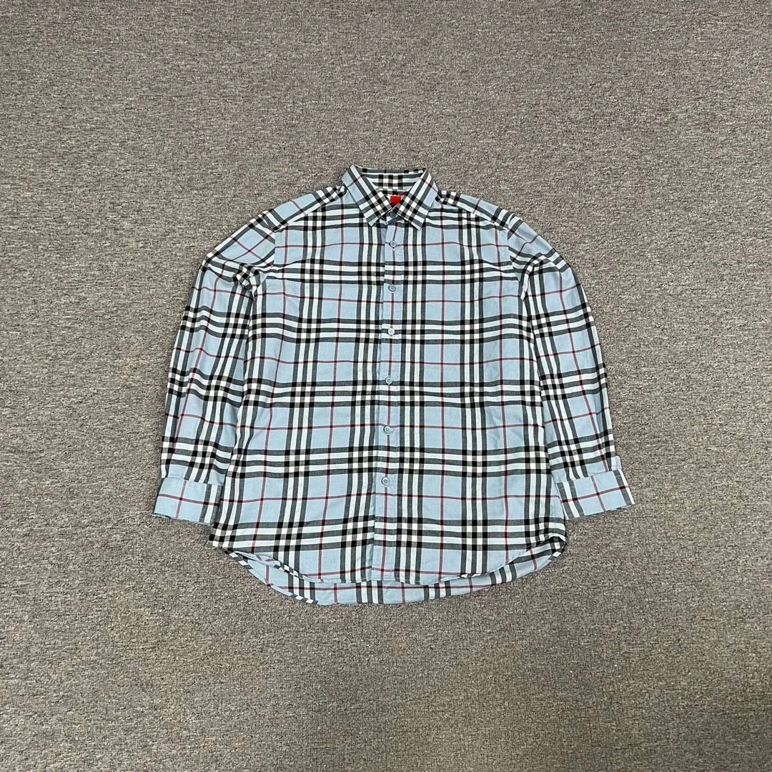 99新 BURBERRY/博柏利 蓝色 经典格纹 短袖 衬衫 l码