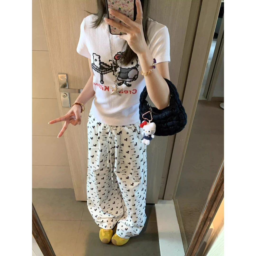 现货美式复古休闲裤夏季女薄款时尚宽松直筒阔腿裤高腰洋气长裤