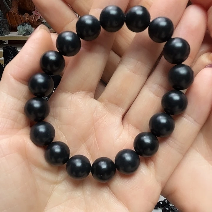 和田玉（墨玉）未镶嵌颈饰卡12圆珠高羊脂