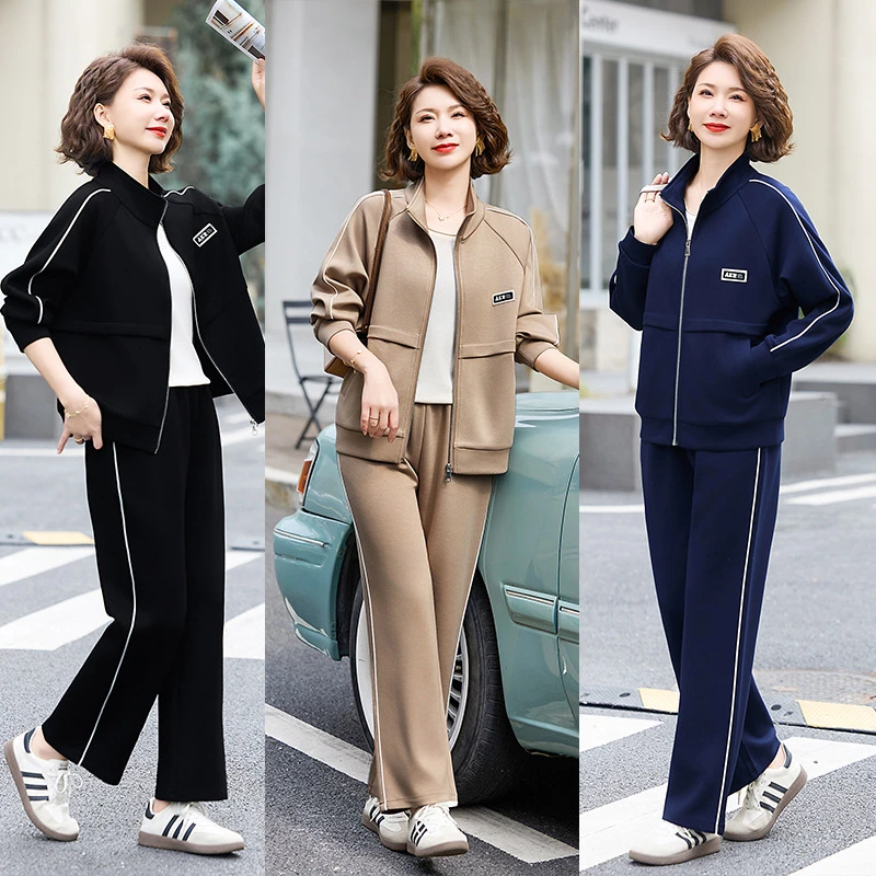 中年妈妈减龄运动套装2025新款洋气中老年女装春秋上衣时尚两件套