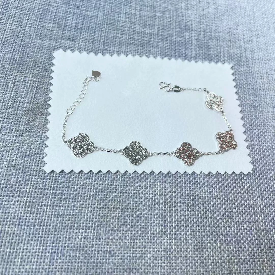 PT950 铂金手链 双面碎碎金四叶草 气质百搭  长约16+3cm S 52442