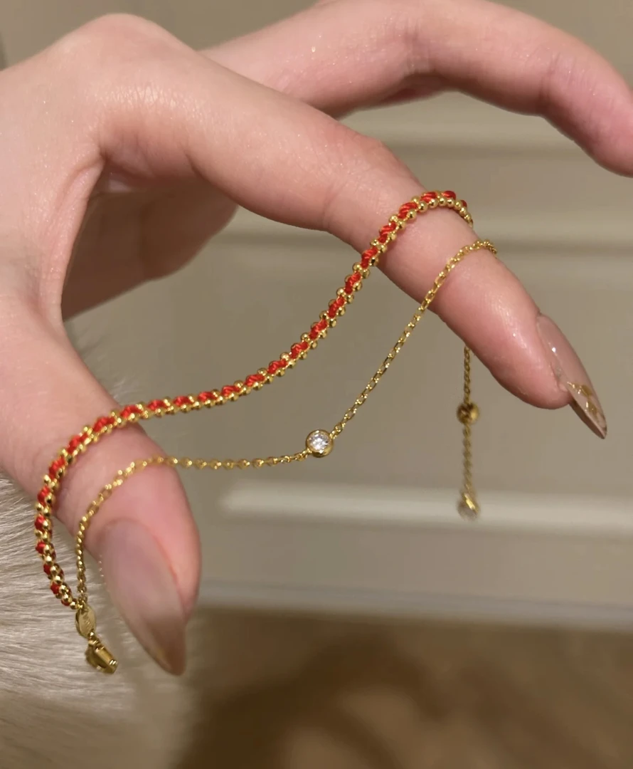 925银手链 双层红绳泡泡手链|925银镀金本命年喜庆百搭纯银高级感