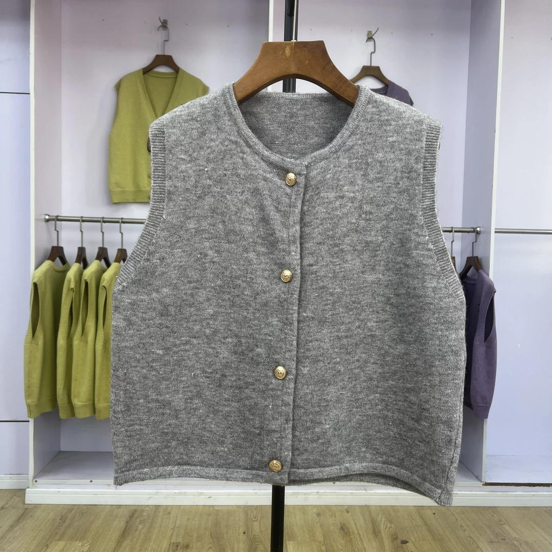 343女士马夹坎肩无袖韩版常规圆领纯色时尚秋冬网红百搭针织马甲