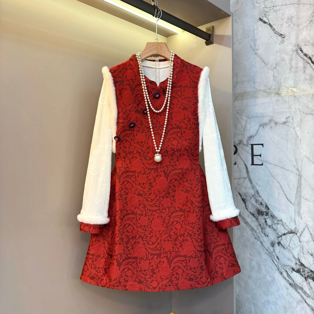 2025新款大码新中式显瘦时尚洋气优雅气质内搭+马甲裙套装2690