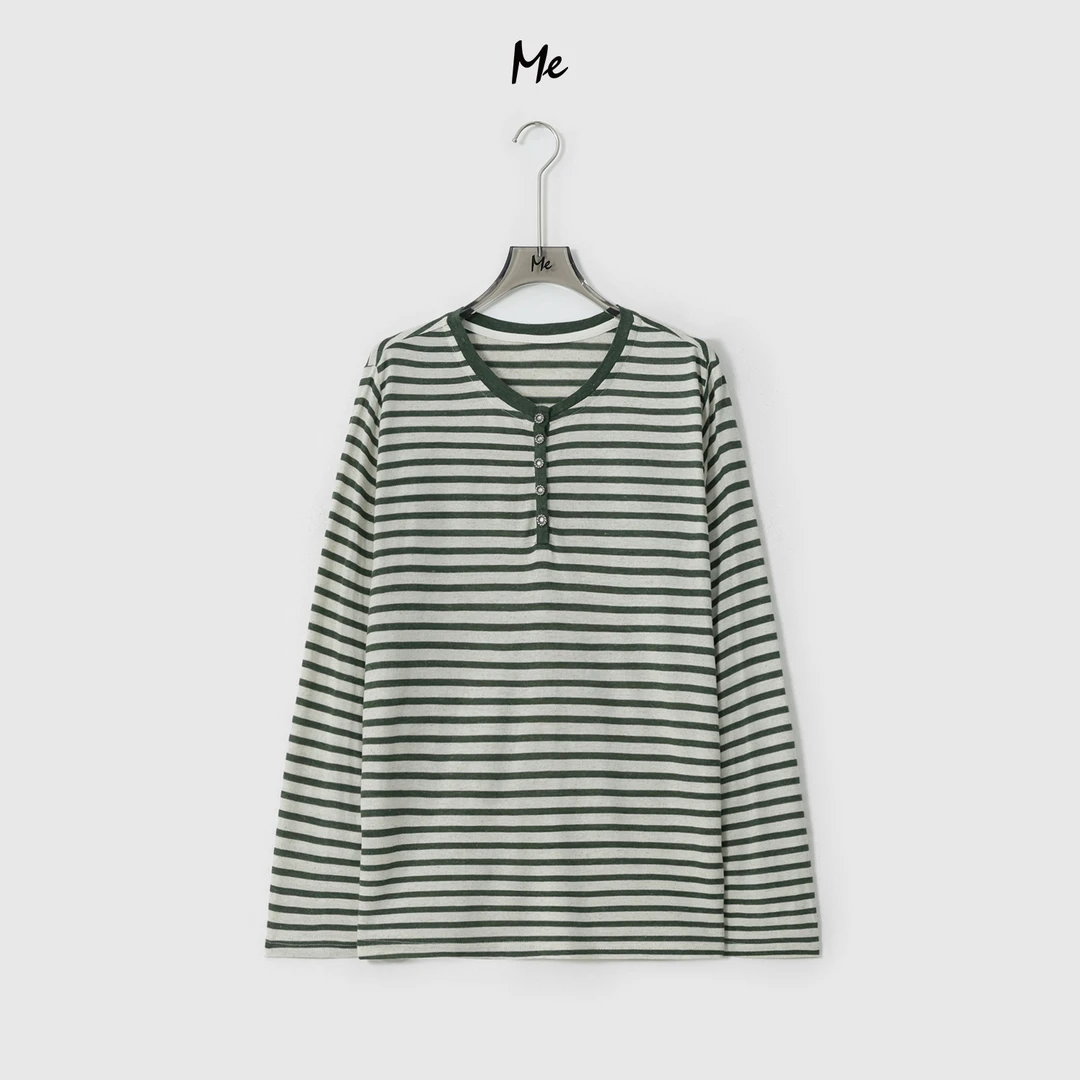 ME【飓风条纹亨利衫】天丝亚麻混纺松弛高知时尚百搭上衣MESA0255