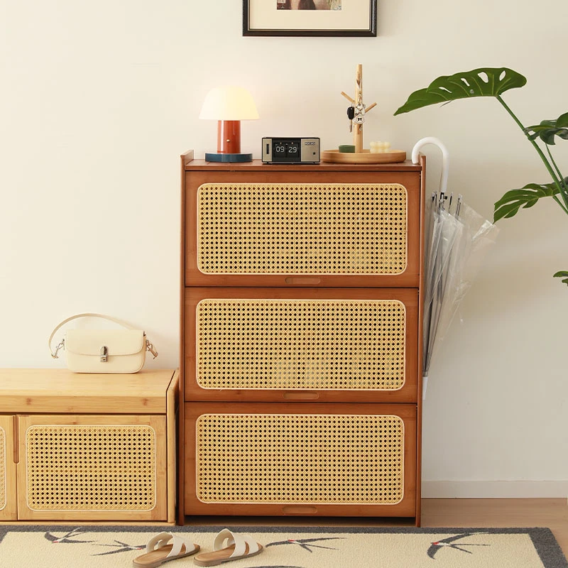 竹为隐鞋柜家用玄关鞋架子竹子藤编鞋柜大容量防尘鞋子收纳柜简约