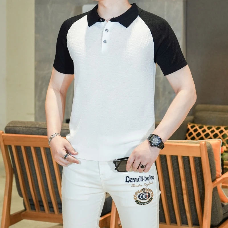 【夏季针织创意重工艺poloT恤】男士高品质POLO衫短袖时尚简约镂空