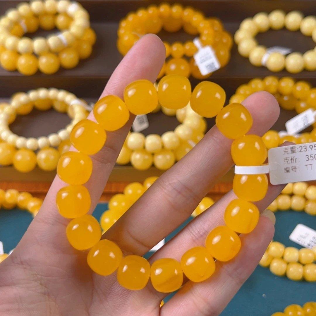 琥珀未镶嵌手串老型满蜜鸡油红手串TT