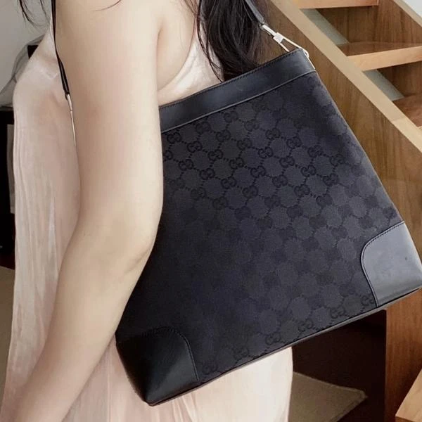 大吉中古/Gucci古驰帆布拼皮单肩包