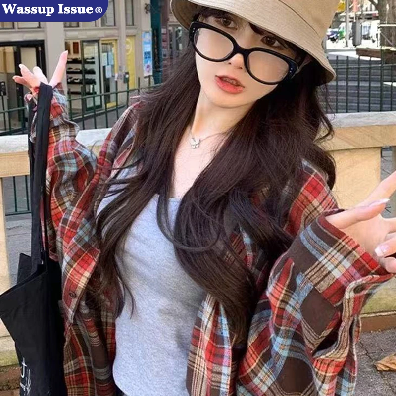 WASSUP ISSUE港味宽松慵懒风薄款衬衫秋季格子衬衫复古外套男女款