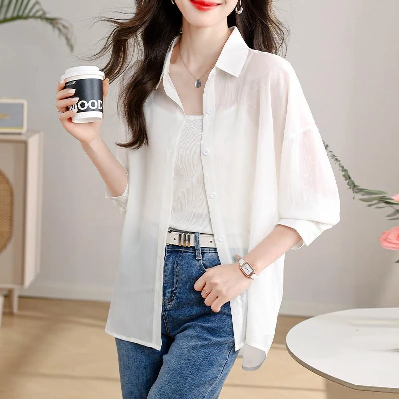 薄款衬衫外套女夏季2025年新款冰丝雪纺防晒衣外搭开衫百搭空调衫