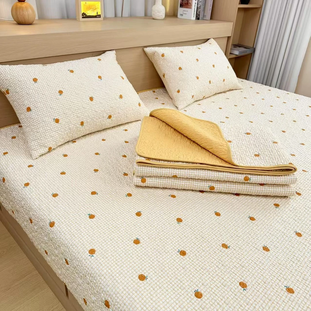 A面100%纯棉床盖两用夹棉榻榻米床单加厚可机洗绗缝四季母婴A类