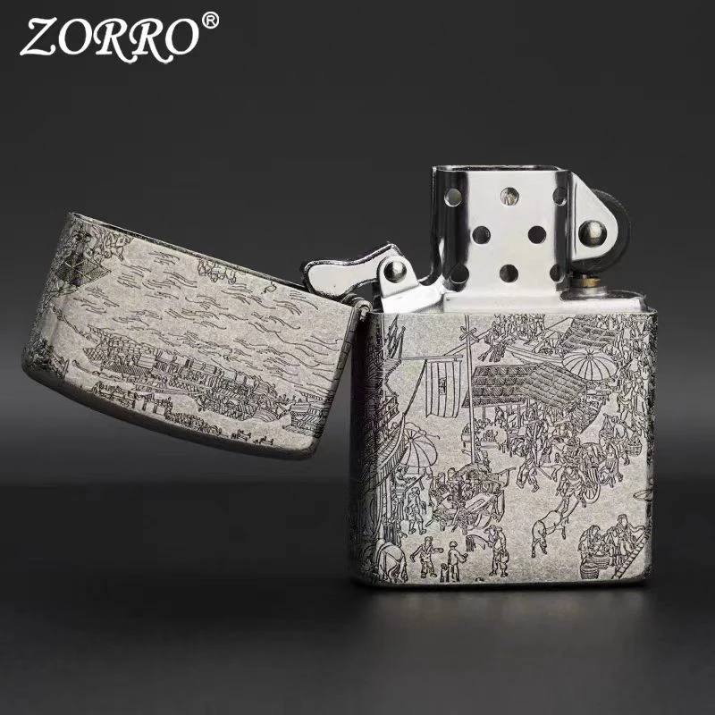 ZORRO佐罗【清明上河图】亮铬防风煤油打火机【新机无油】