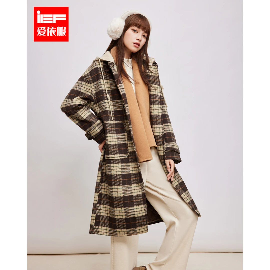 IEF/爱依服2025冬季新款法式复古风成熟气质通勤百搭呢绒长外套