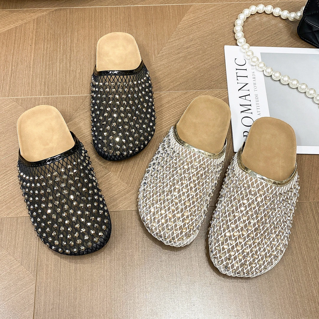【品牌】包头纯色水钻女鞋半拖时尚镂空仙女风大众新款2025夏季凉鞋