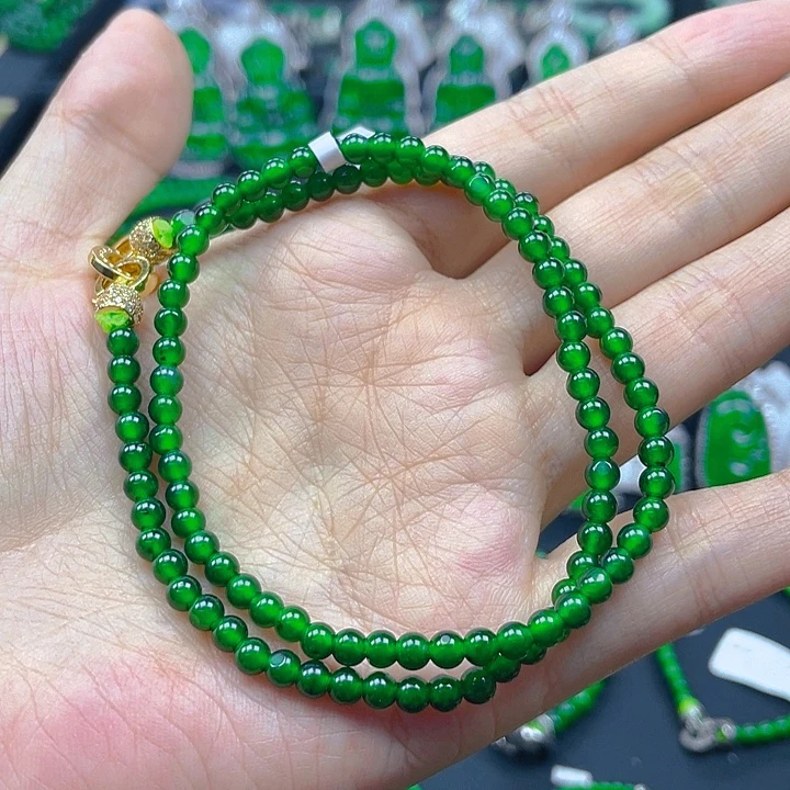 翡翠未镶嵌颈饰天然A货翡翠帝绿锁骨链4