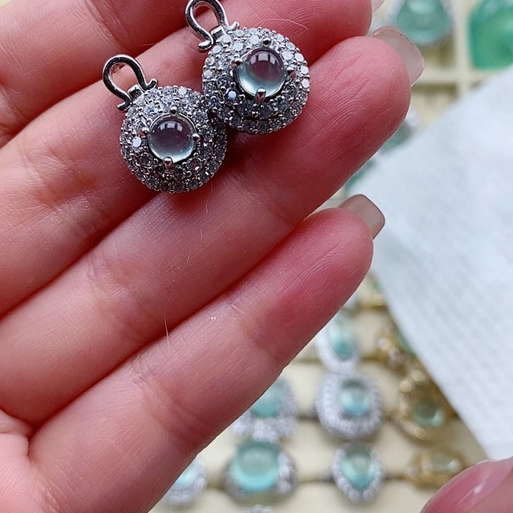 蛇纹石玉银S925镶嵌耳坠