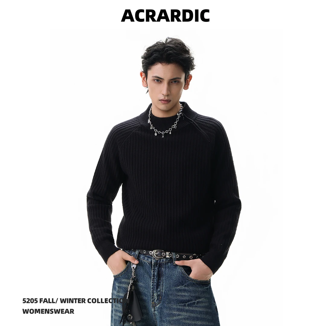 ACRARDIC美式老钱风斜拉链毛衣男cleanfit高智感修身百搭针织上衣