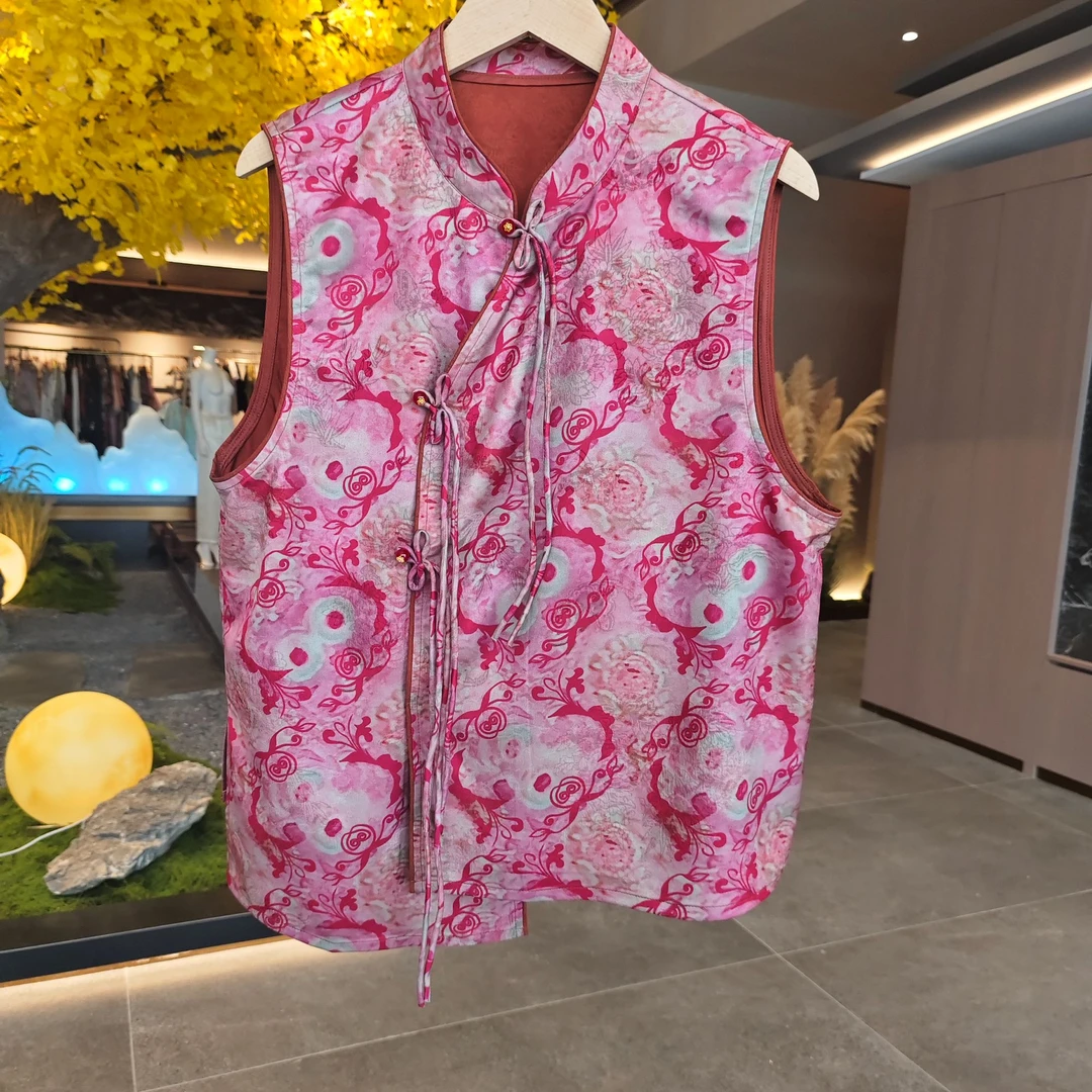 【落花令】夏季新款马甲新中式国风立领斜襟无袖不规则背心马夹