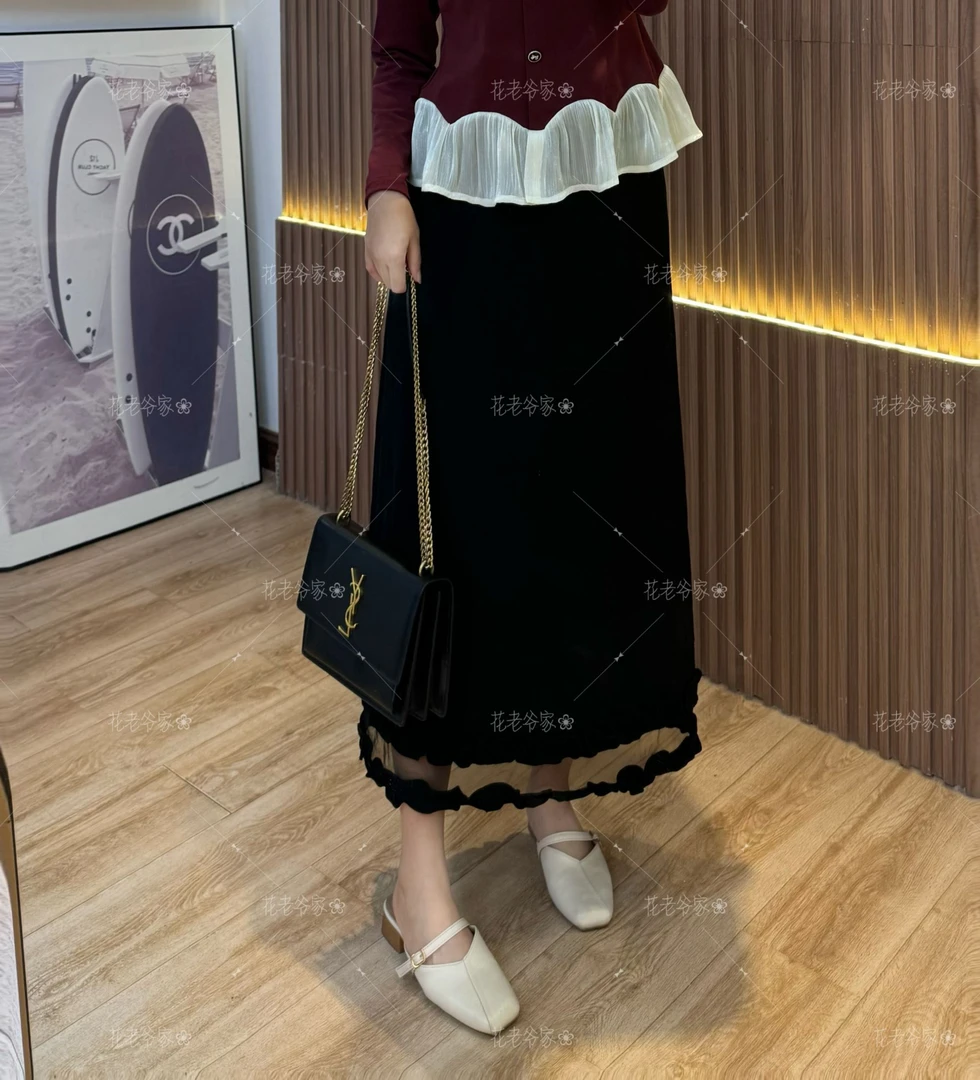 【仅半身裙】花老爷微胖新款大码女装拼接木耳边半身裙HLY3561