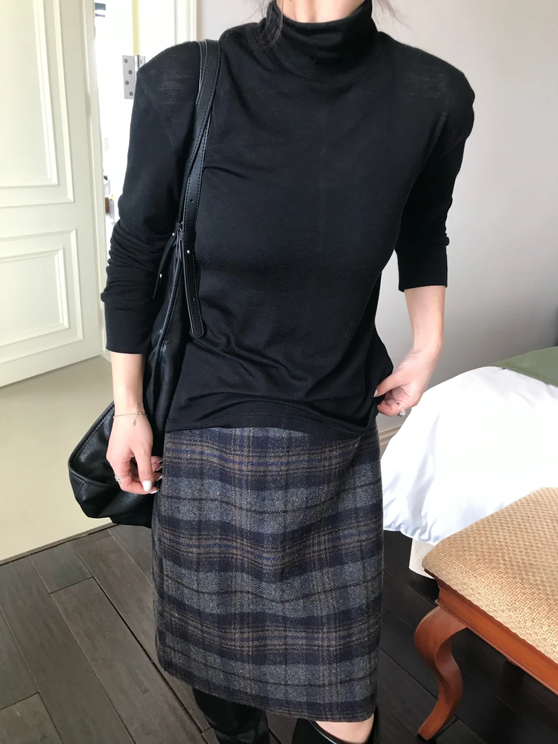 JYZ SEASON.女修身常规款百搭格纹裙显瘦半身裙