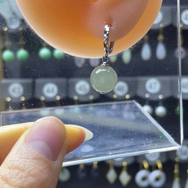 和田玉银S925镶嵌耳饰