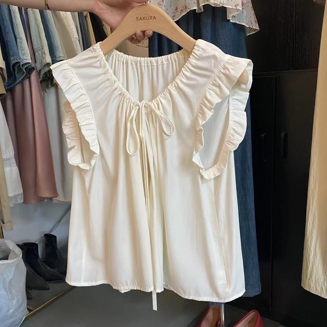 璎婲sᴀᴋᴜʀᴀ【豆蔻年华】星小飞袖法式木耳边抽绳设计感宽松洋气小衫