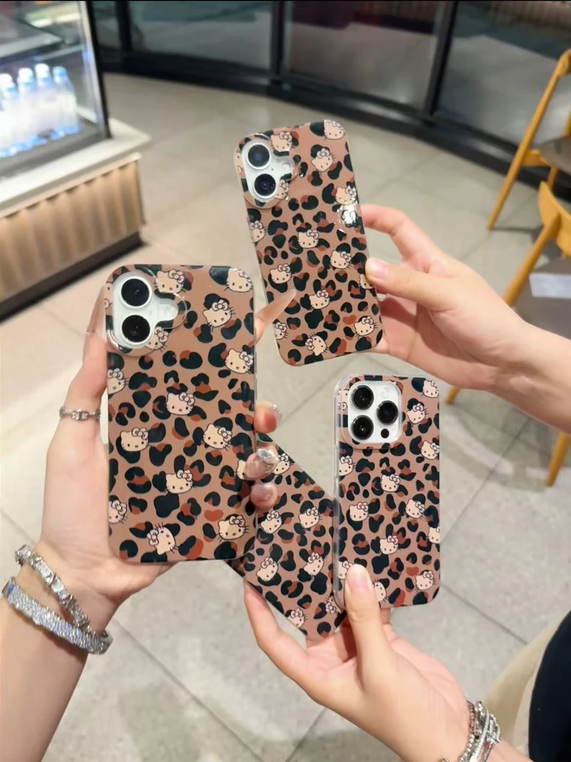 豹纹KT猫imd适用苹果16/15华为p70手机壳iPhone14oppo防摔