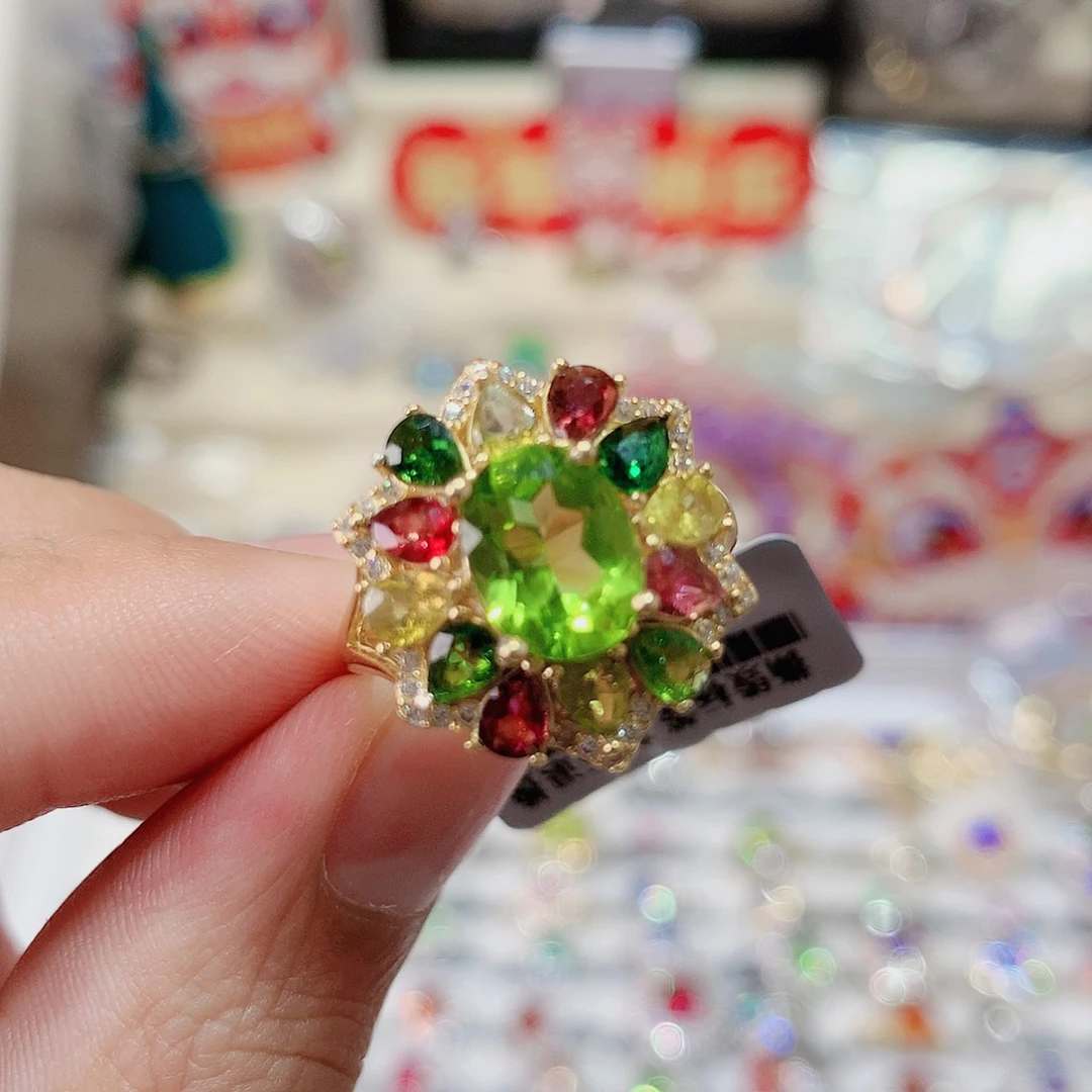 橄榄石戒指银S925镶嵌